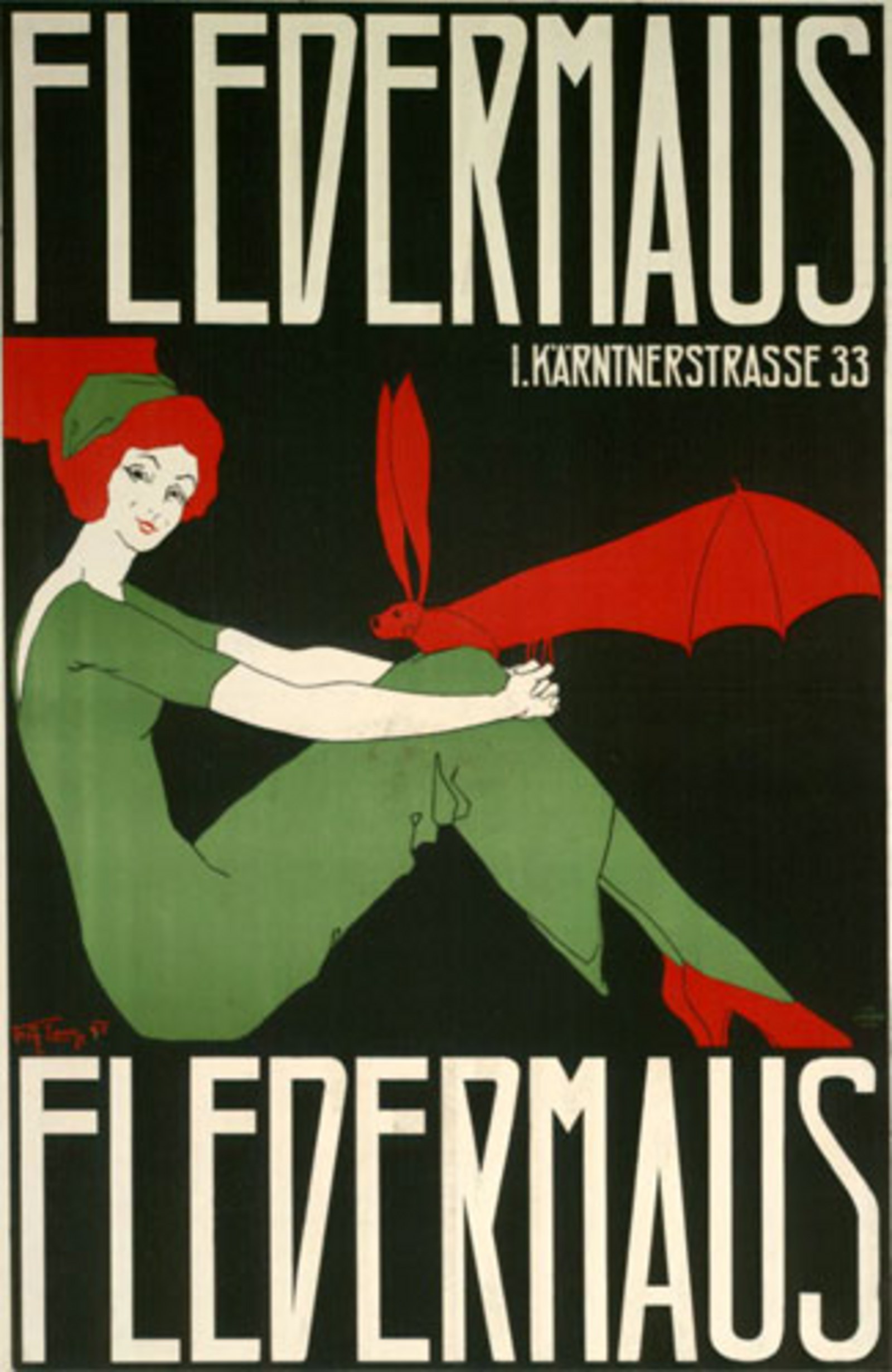 „Fledermaus", Plakat von Fritz Lang, um 1911, Farblithographie, 94,7 x 63,2 cm, ALBERTINA, Wien, Inv.-Nr. DG2003/903