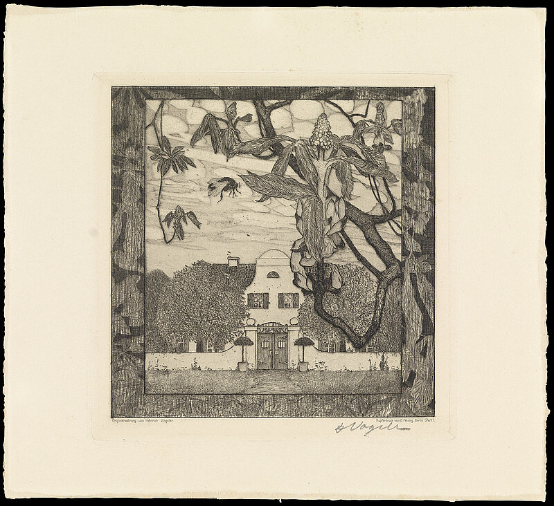 Heinrich Vogeler, Um Mittag (Villa mit Kastanienblüten, aus der Mappe "An den Frühling"), 1907