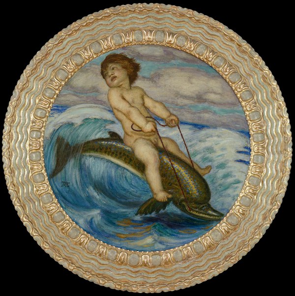 Franz von Stuck, Auf einem Delphin reitender Erote, um 1912