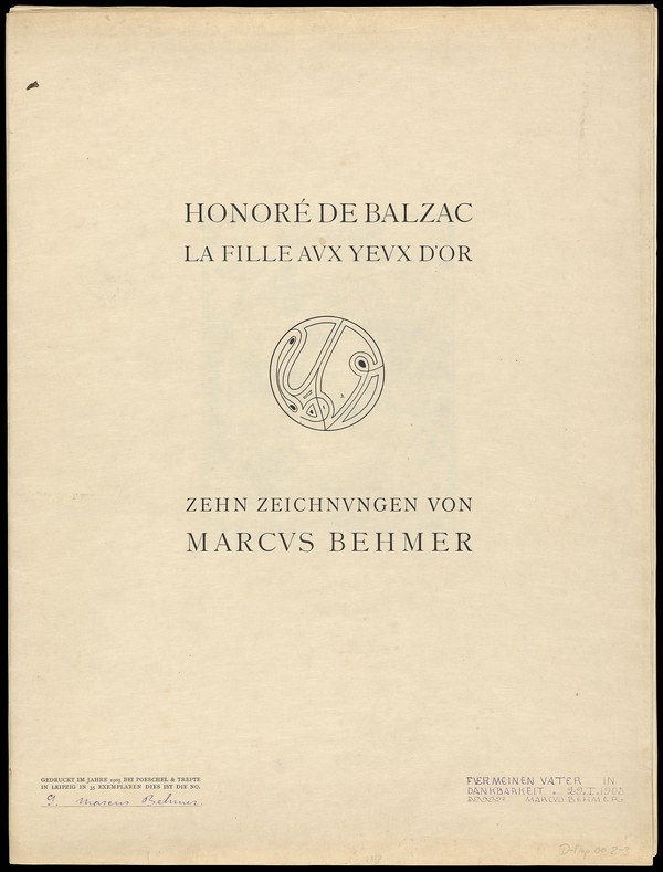 Marcus Behmer, Honoré de Balzac / La fille au yeux d'or / Zehn Zeichnungen von Marcus Behmer, 1905