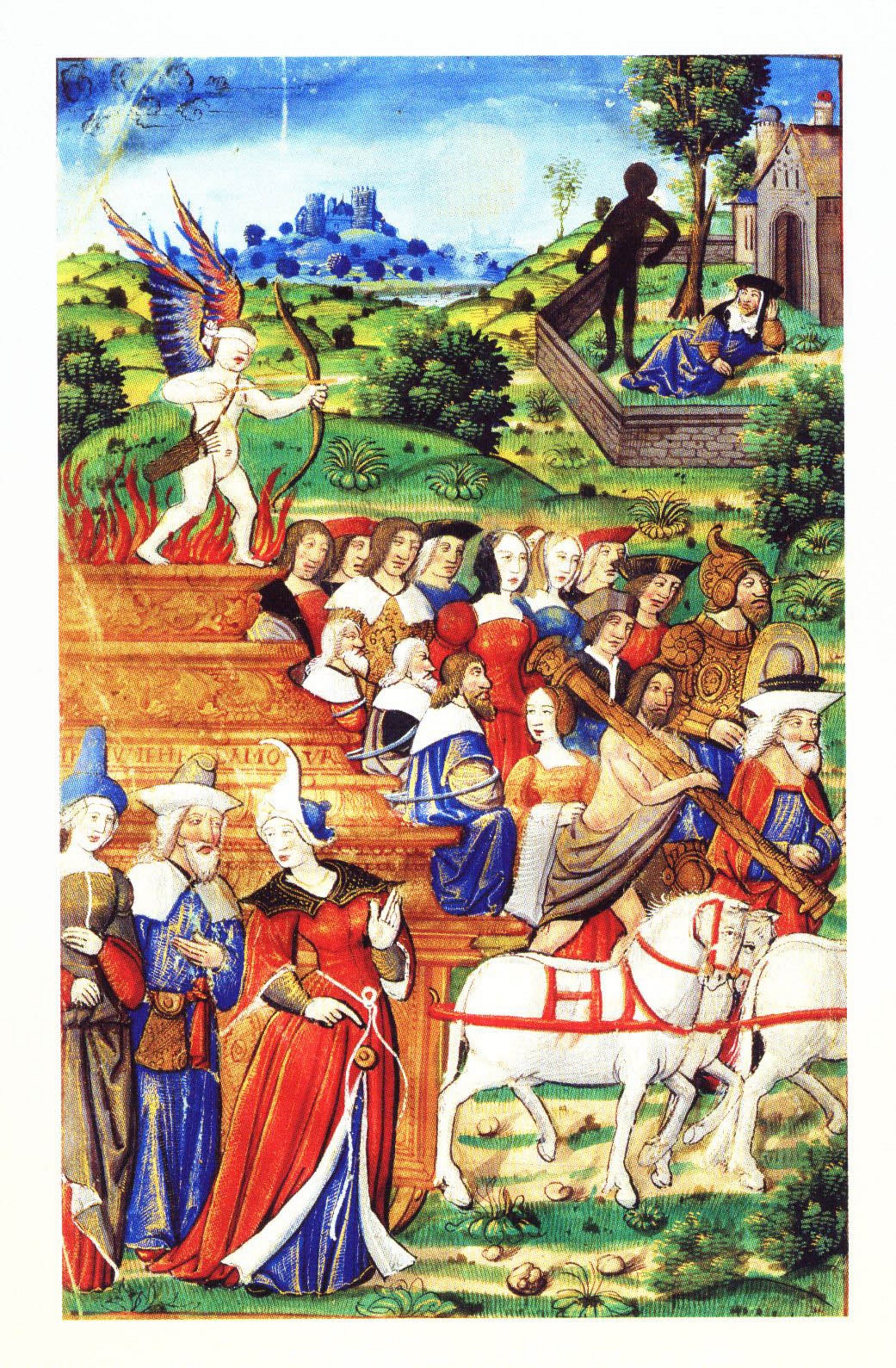 Anne de Polignac, Triumph der Liebe, Miniatur aus dem Codex der Anne de Polignac/Triumph of Love, miniature from the Codex of Anne de Polignac, um 1500, aus Francesco Petrarca, Triumphe, Biblioteca Petrarchesca Reiner Speck, Köln