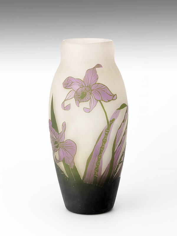 Vereinigte Lausitzer Glashütten, Vase mit Orchideen-Dekor (Nr. 10312), um 1920